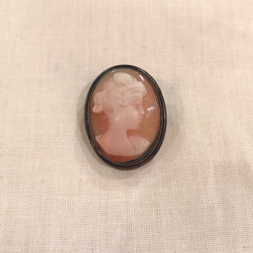 Vintage Sterling Silver Cameo Brooch Pendant Pin